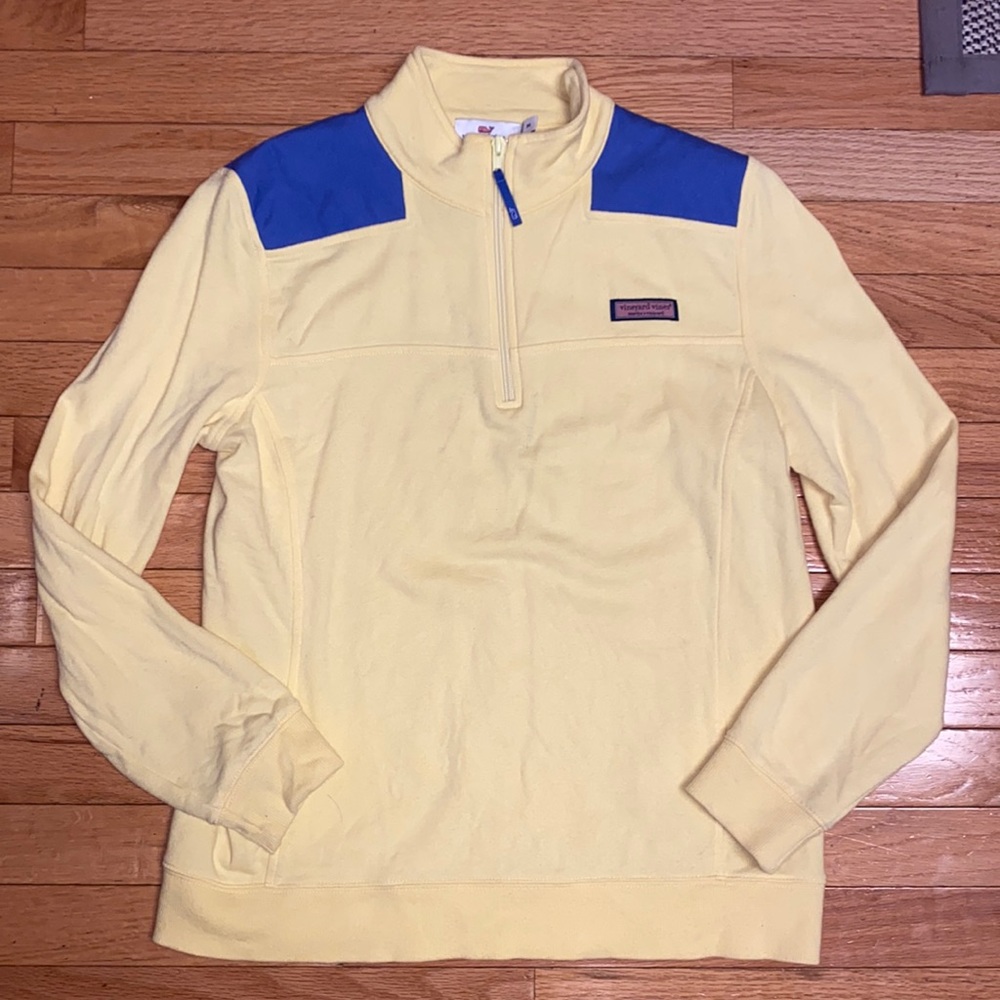 Vineyard Vines Shep Shirt Womens Medium Yellow Blue Quarter Zip Long Sleeve Top